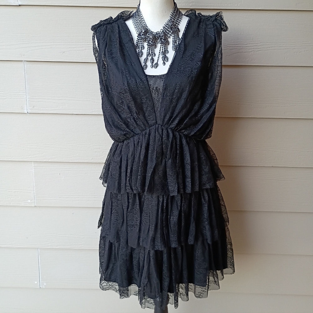 Fate Black Swan Halloween Tiered Lace Open Back Sleeveless Dress